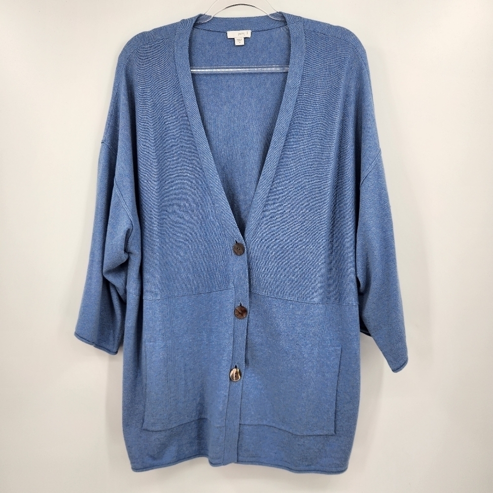 J. Jill PureJill 3/4 Sleeve V Neck Button Front Cardigan Womens Size Medium Blue